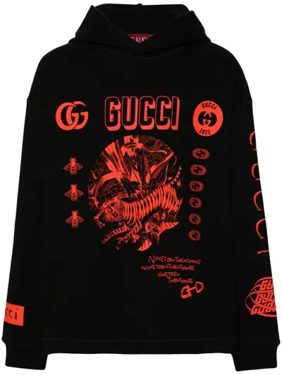 Gucci Logo-embroidered Hoodie In Black