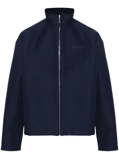 Gucci Logo Embroidered Jacket In Blue