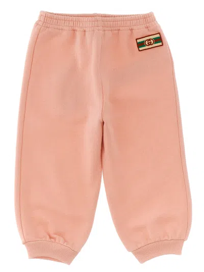 Gucci Babies' Logo Embroidered Joggers In Pink