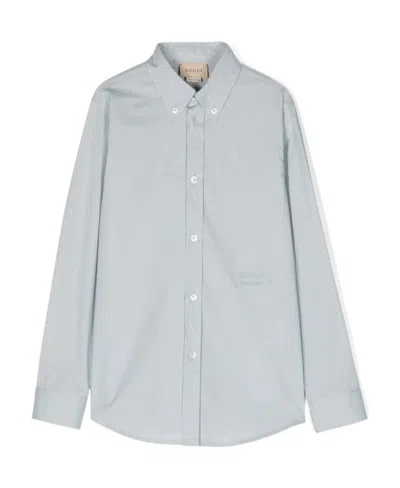 Gucci Logo-embroidered Long-sleeved Shirt In White