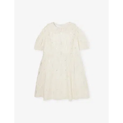 Gucci Kids' Logo-embroidered Peter Pan-collar Cotton Dress 4-8 Y In Ivory/silver