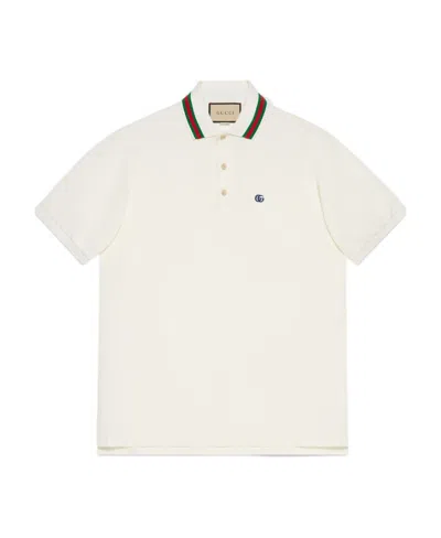 Gucci Logo-embroidered Piqué Polo Shirt In Blue