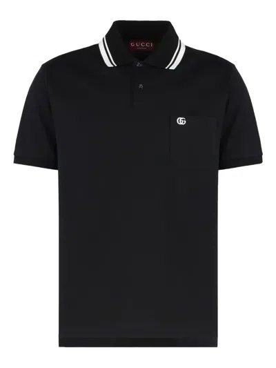 Gucci Blue Stretch Cotton Embroidered Polo Shirt