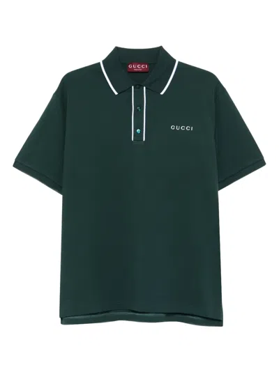 Gucci Men Cotton Piquet Polo Shirt With Embroidered Logo In Green