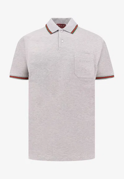 Gucci Logo Embroidered Polo T-shirt In Neutral