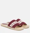 Gucci Logo Embroidered Raffia Espadrille Slides In Brown