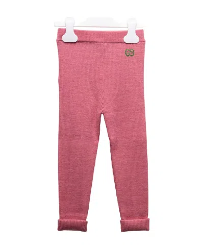 Gucci Logo-embroidered Ribbed-knit Leggings In Pink