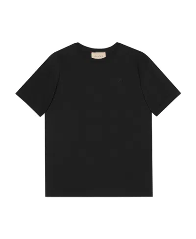 Gucci Logo-embroidered Short-sleeve T-shirt In Black