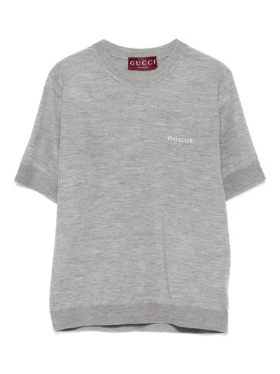 Gucci Logo-embroidered Short-sleeve T-shirt In Gray