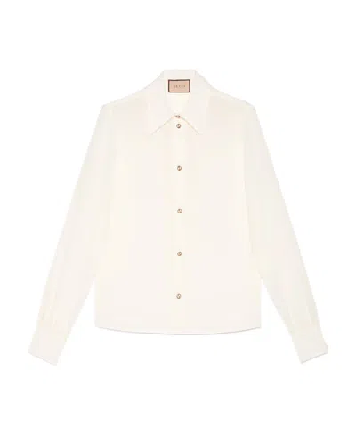 Gucci Logo-embroidered Silk Shirt In Nude