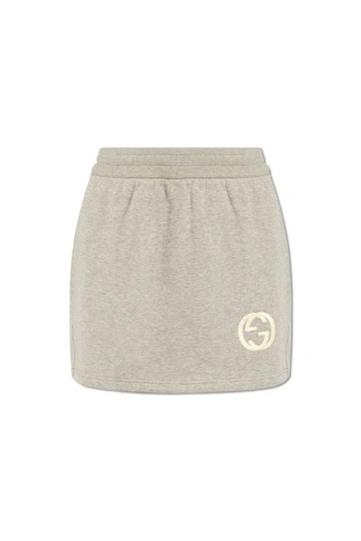 Gucci Logo Embroidered Skirt In Grey