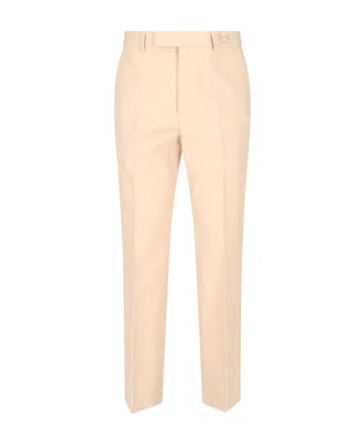 Gucci Logo Embroidered Straight-leg Trousers In Nude