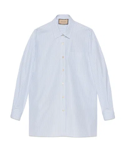Gucci Logo-embroidered Striped Cotton Shirt In White