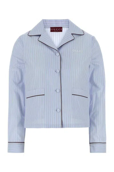 Gucci Light Blue Striped Cotton Embroidered Shirt