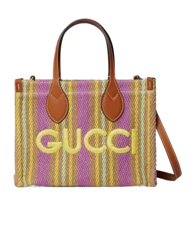 Gucci Logo-embroidered Striped Tote Bag In Brown