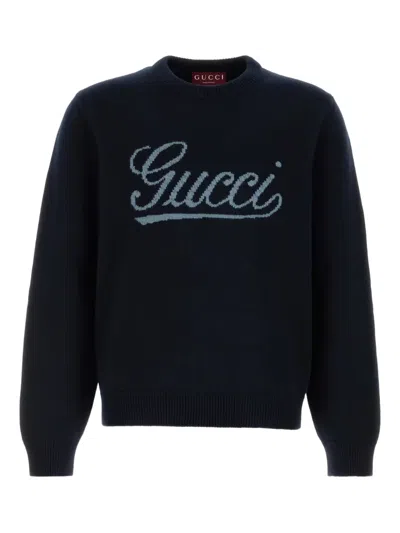 Gucci Wool Sweater Made With Intarsia In Blue