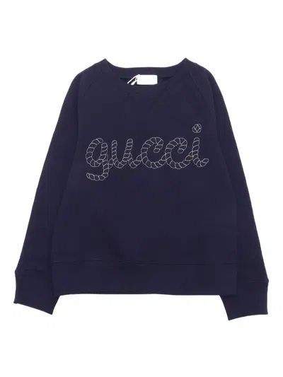 Gucci Kids' Sweatshirt Mit Logo-stickerei In Blau