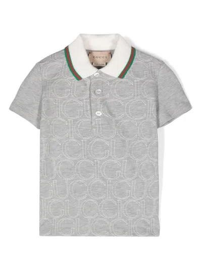 Gucci Babies' Logo-embroidered T-shirt In Grey