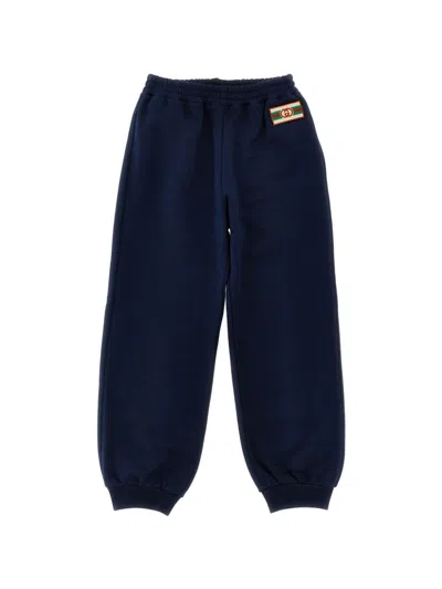 Gucci Babies' Logo Embroidered Joggers In Blue