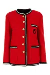 Gucci Gg Embroidered Wool-blend Tweed Jacket In Strawberry Candy