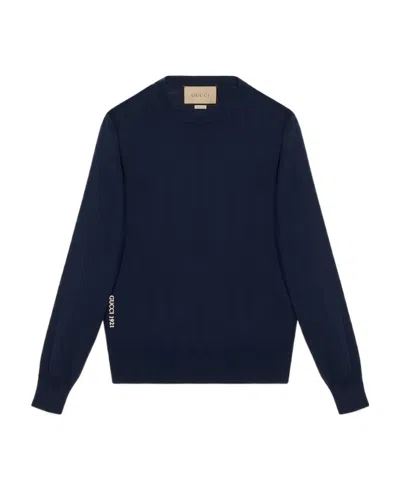 Gucci Logo-embroidered Wool Jumper In Blue