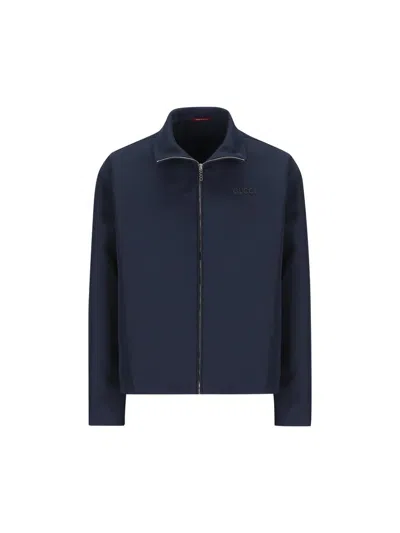 Gucci Logo Embroidered Zip Jacket In Ink