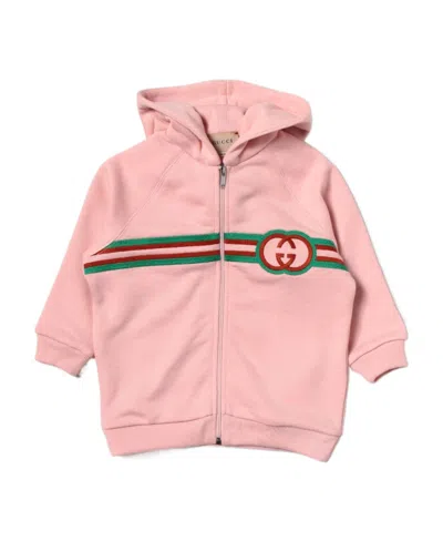 Gucci Logo-embroidered Zipped Hoodie In Pink
