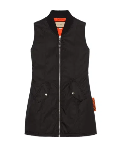 Gucci Logo-embroidered Zipped Minidress In Black