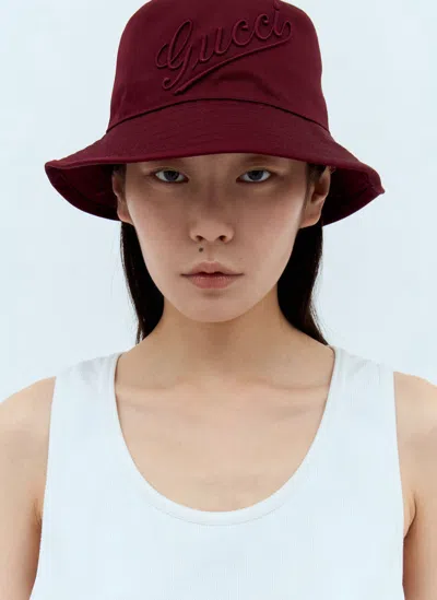 Gucci Logo Embroidery Bucket Hat In Burgundy