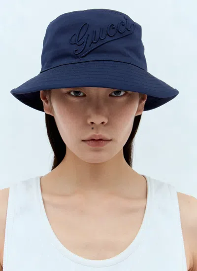 Gucci Logo Embroidery Bucket Hat In Navy