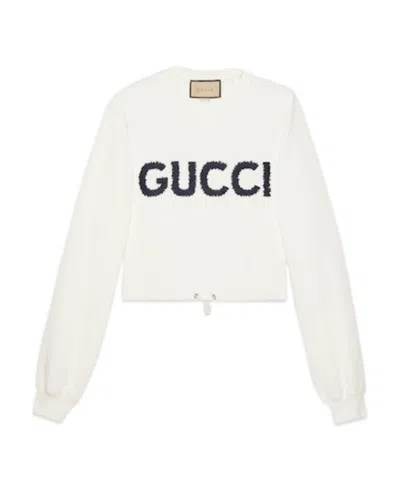 Gucci Logo-embroidery Cotton Sweatshirt In White
