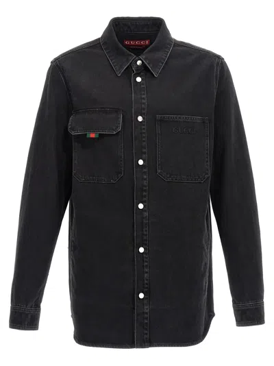 Gucci Denim Shirt With Chest Pockets And Long Sleeves In Black