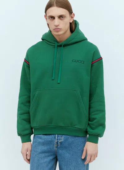 Gucci Logo Embroidery Hooded Sweatshirt In Green