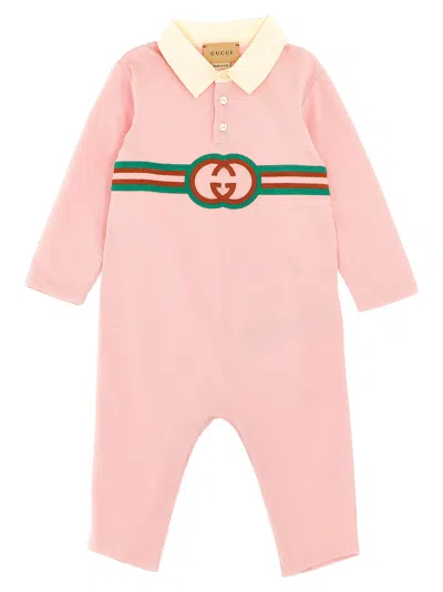 Gucci Babies' Logo Embroidery Jumpsuit In Pink