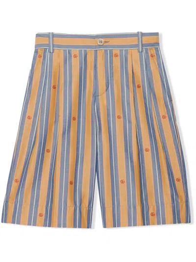 Gucci Kids' Logo-embroidery Oxford Shorts In Orange