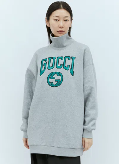 Gucci Logo Embroidery Sweatshirt In Grey