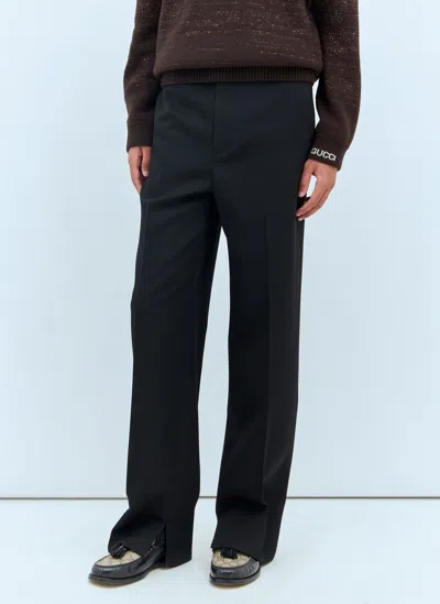 GUCCI LOGO EMBROIDERY WOOL PANTS