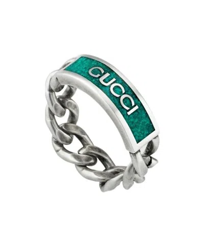 Gucci Logo Enamel Chain Ring In Orange