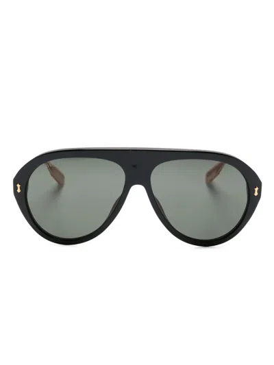 Gucci Black Navigator-frame Sunglasses In 001 Black Gold Grey