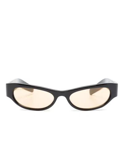 Gucci Logo-engraved Oval-frame Sunglasses In Black