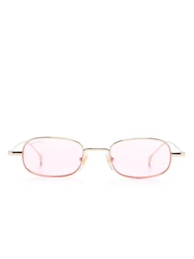 Gucci Logo-engraved Oval-frame Sunglasses In Gold