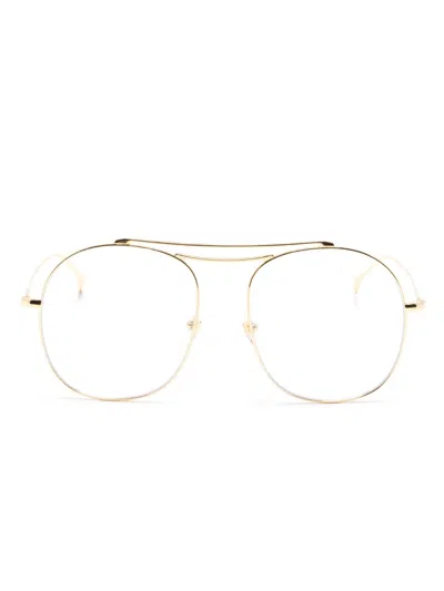 Gucci Logo-engraved Pilot-frame Glasses In Gold