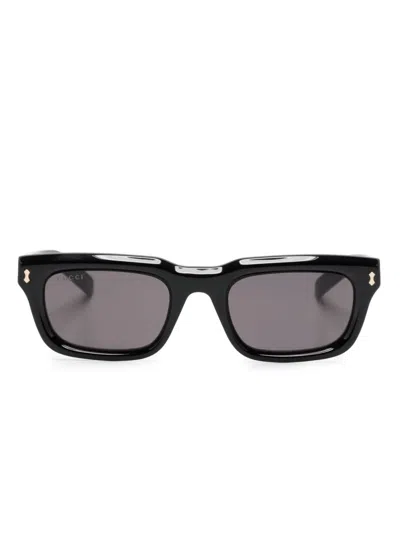 Gucci Eckige Sonnenbrille Mit Logo-gravur In Black