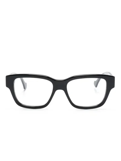 Gucci Logo Engraved Rectangle-shape Glasses In Black