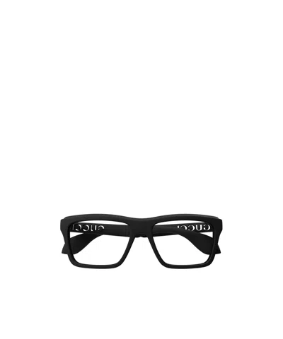 Gucci Logo-engraved Square-frame Glasses In Black