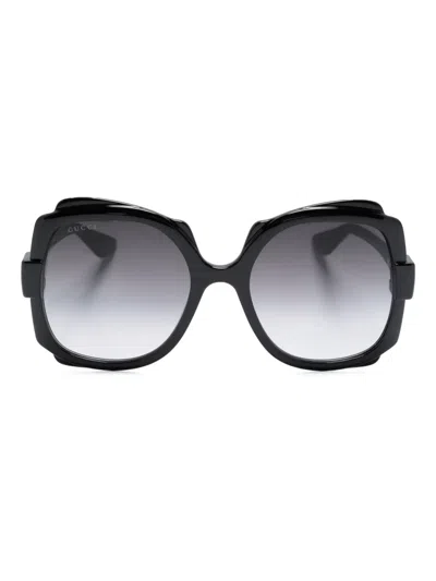 Gucci Gg1431s 001 Butterfly Sunglasses In Black Black Grey