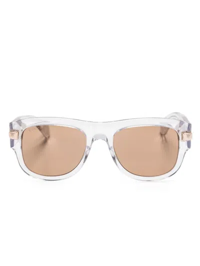 Gucci Logo-engraved Square-frame Sunglasses In Neutrals