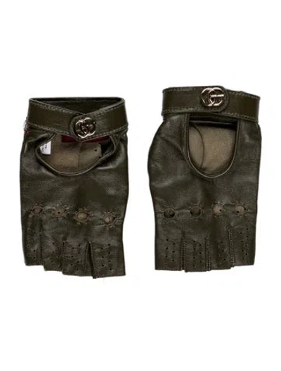 Pre-owned Gucci Logo Fingerless Gloves  W/tags In Green