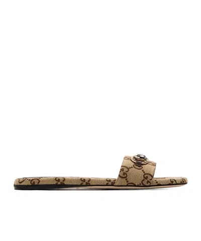 Gucci Logo Flat Sandals In Brown