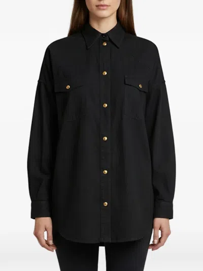 Pre-owned Gucci Logo Foil-print Denim Shirt In Black